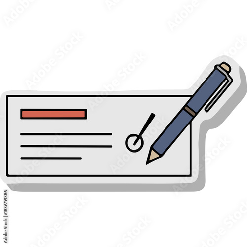 Handwritten Check With Blue Pen And Signature Space On White Background With Orange Accent Stripe