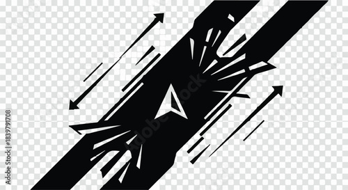 Dynamic abstract graphic symbolizing speed, direction, and impact with sharp lines and arrows.