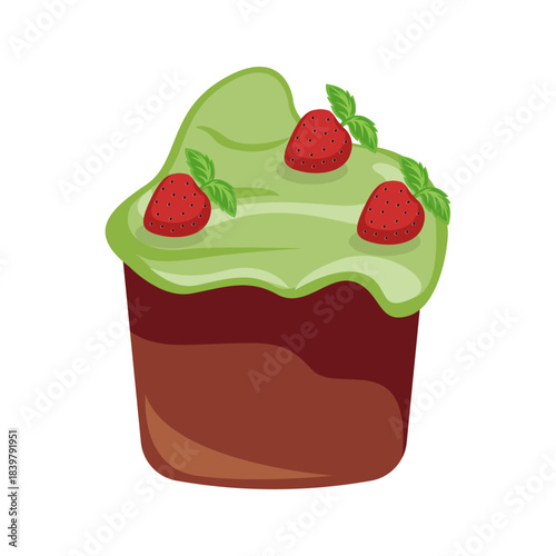 Green Frosted Cupcake With Strawberries