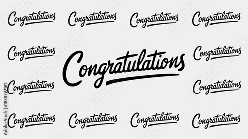 Congratulations text in elegant black script font, repeated multiple times in a grid pattern, perfect for celebration and achievement announcements