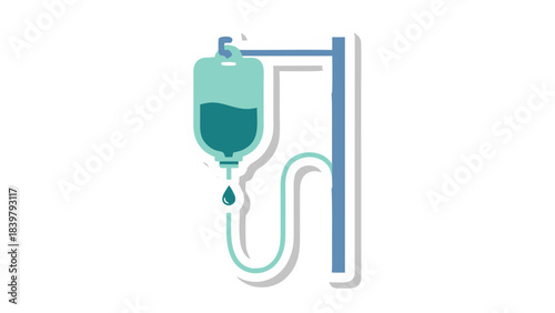 Medical Infusion Bag and Stand with Turquoise Fluid on Black Background Represents Healthcare and Treatment