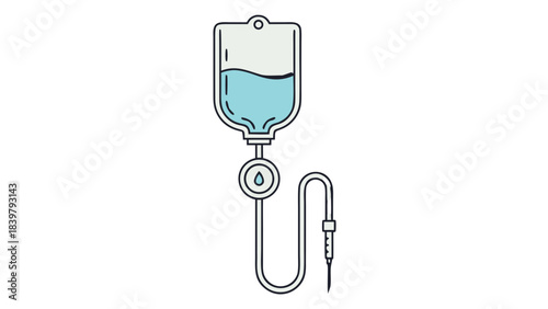 Medical IV Drip Bag With Blue Liquid And Tube On Black Background Clinical Healthcare Equipment For Infusion Therapy Or Hydration