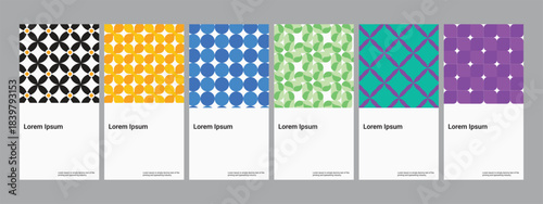 Set of six vibrant abstract geometric seamless patterns for modern design