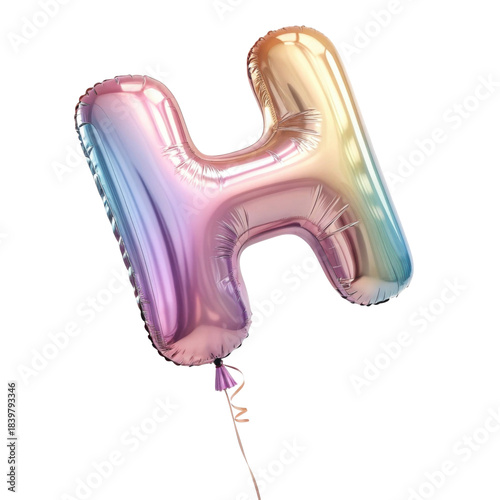 Joyful colorful gradient letter H foil balloon for festive celebration. fun alphabet font for party, birthday, or anniversary event