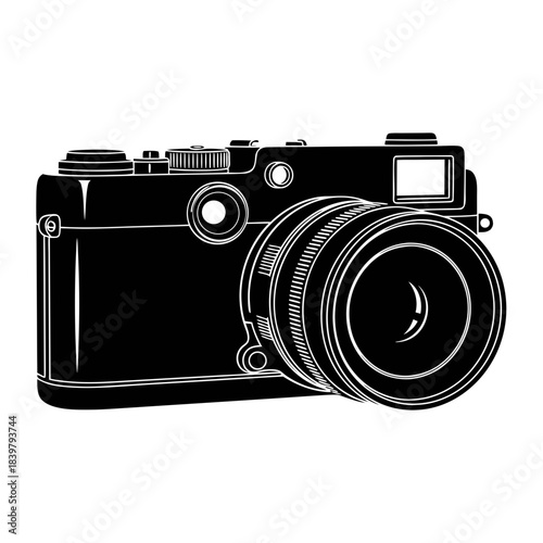 Vintage Camera Icon Black and White Retro Photography Device.