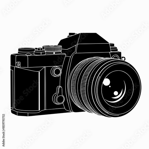 Vintage Camera Silhouette Retro Photography Equipment Classic SLR Lens.