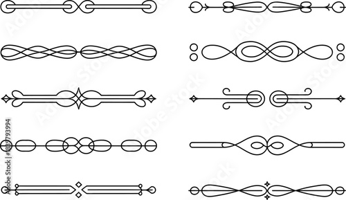 Collection of ten black decorative line dividers and ornaments