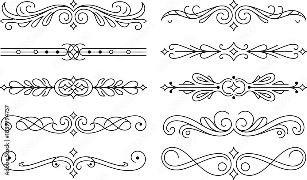Fototapeta premium Black Decorative Flourish Ornaments and Dividers scroll