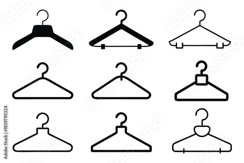 clothes hanger silhouette vector set, clothes hanger icon, coat hanger silhouette