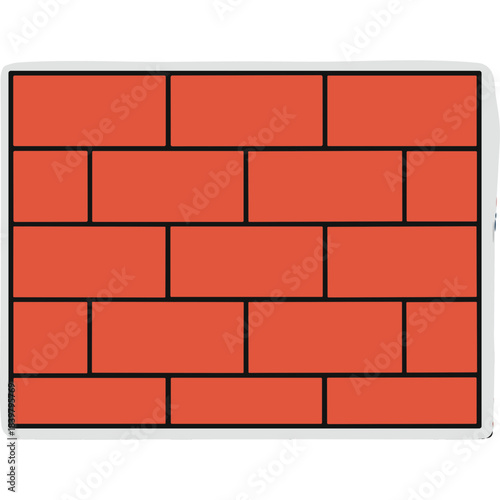 Illustration of a Red Brick Wall with Black Grout Lines on a White Background Simple Flat Design for Construction and Architecture Concepts