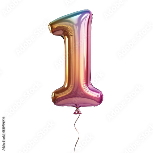 Celebratory iridescent number one balloon, metallic gradient design for first birthday, happy anniversary, or any special event decor