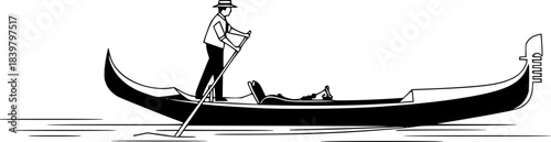 Gondolier steering gondola through water boat
