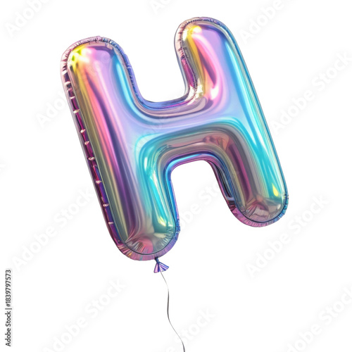 Joyful holographic colorful letter H balloon for party celebration. Iridescent 3d alphabet font text for happy birthday event design