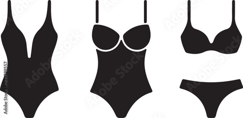women’s swimwear silhouette icons bikini and one oiece vector illustration