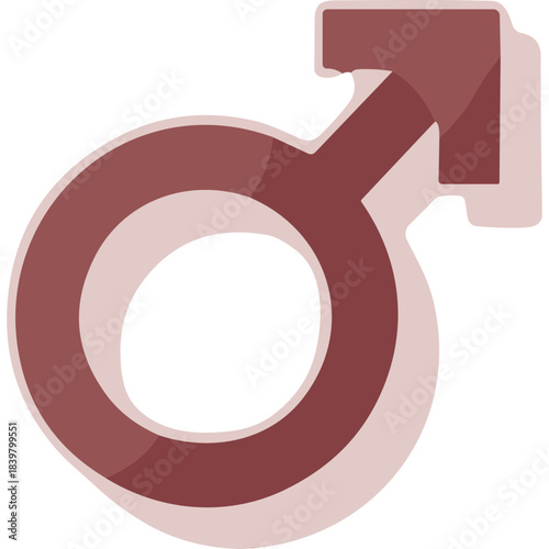 Male Gender Symbol In Burgundy Color With Shadow Effect Isolated On Black Background Simple Geometric Icon Representing Masculinity