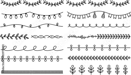 Collection of hand drawn decorative borders and dividers