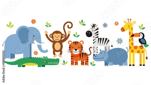Cute Cartoon Safari Animals Collection for Children's Designs and Education