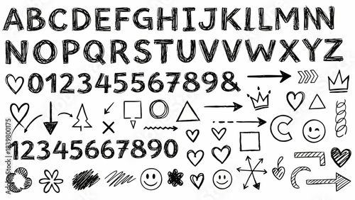 Hand-drawn Alphabet, Numbers, Symbols, and Doodles - Vector Art Collection