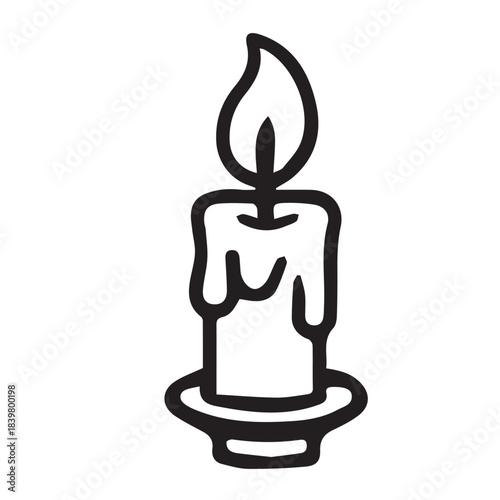 A simple vector illustration of a single burning candle standing upright, its small flame glowing softly and casting a gentle halo of warm light that creates a calm, peaceful atmosphere.