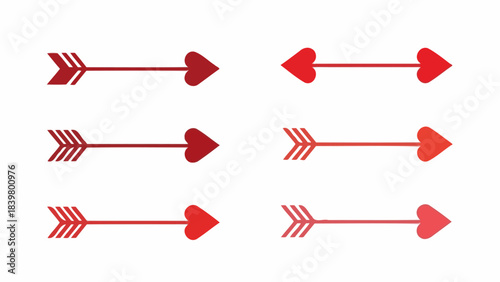 Collection of Valentine's Day Arrows with Heart Tips in Various Red Tones