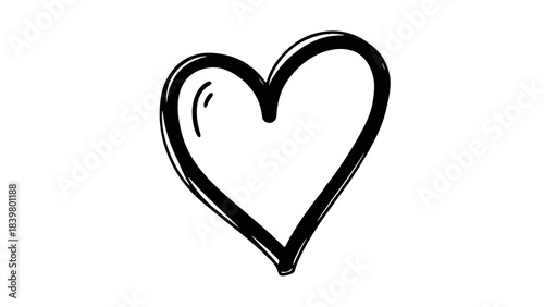 Hand Drawn Heart Symbol, Simple Sketchy Love Icon, Black Outline on White Background