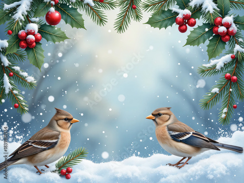 christmas card with birds