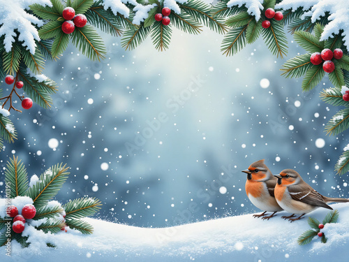 christmas card with birds