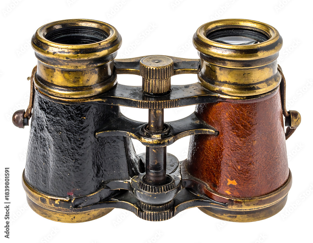 Fototapeta premium Vintage Binoculars with Worn Brass and Scratched Lenses