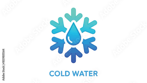A blue snowflake design with a water droplet at its center labeled cold water