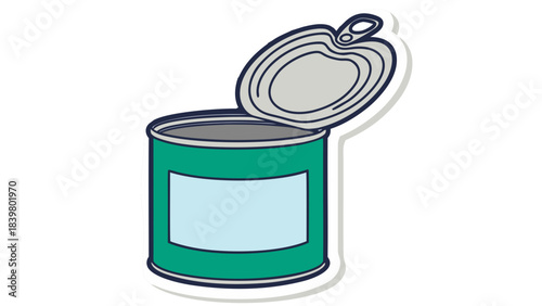 Open Teal Tin Can with Blank Label and Silver Lid on Black Background Simple Illustration Minimalist Design