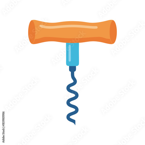 Orange and Blue Corkscrew Tool for Opening Wine Bottles on a Black Background Isolated Object Illustration