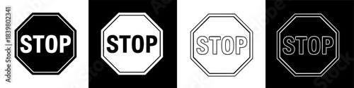 Graphic illustration of universal stop signs, depicting essential traffic control and road safety symbols.