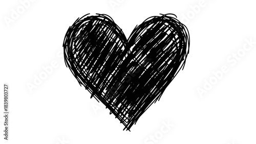 Black Scribbled Heart Shape with Overlapping Strokes on White Background
