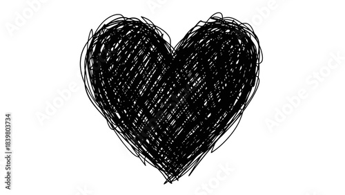 Black Scribbled Heart Shape Drawing, Expressing Love, Emotion, and Affection