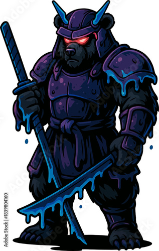 Fierce Samurai Bear Mascot with Katana for E-sports