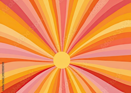 Retro sunburst pattern with gradient orange, pink, and yellow hues
