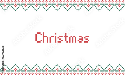 Pixelated Christmas text with festive borders holiday
