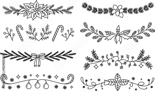 Christmas floral and candy cane decorative borders