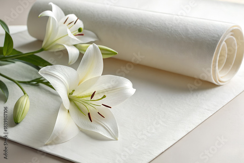 White Cotton Paper With Floral Decoration