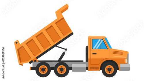 Orange Dump Truck With Raised Bed Illustration On Black Background Isolated Realistic Vector Art Construction Vehicle
