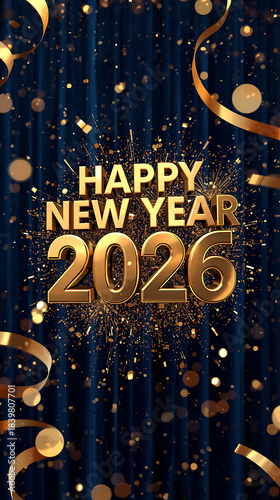 happy new year 2026 gold text effect