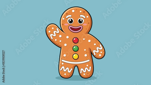 Gingerbread Man's Delight: A jovial gingerbread man, adorned with sweet details, offers a warm wave. This cheerful illustration embodies the joy of the holiday season and homemade treats.