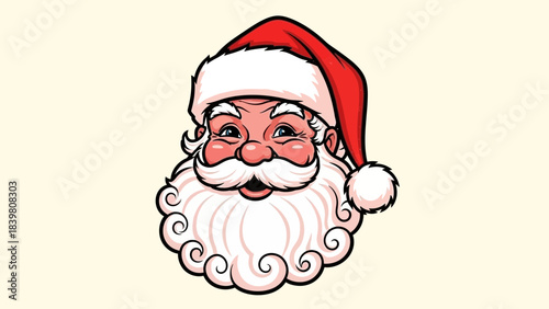 Jolly Santa's Portrait: A cheerful illustration of Santa Claus, radiating warmth and Christmas cheer with his iconic red hat and a beard.
