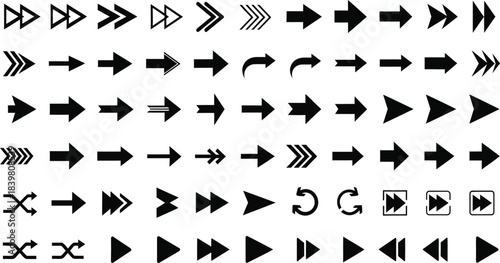Collection of black arrows in various styles and shapes