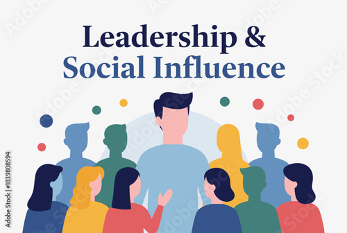 An illustration depicting a central figure leading a diverse group of people, symbolizing leadership and social influence.