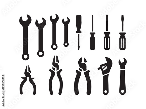 Vector tools collection. Tool icon set. Working tools. Tool kit icons. Silhouette set of essential hand tools vector
