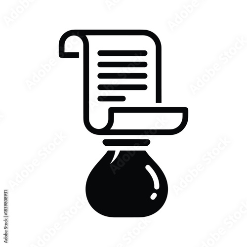Script writing ink bottle scroll document icon illustration symbol outline style for legal and literary