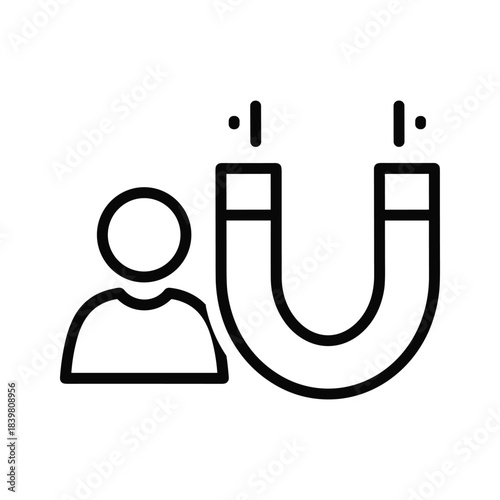Customer attraction icon showing person profile next to magnet symbolizing lead generation marketing strategy