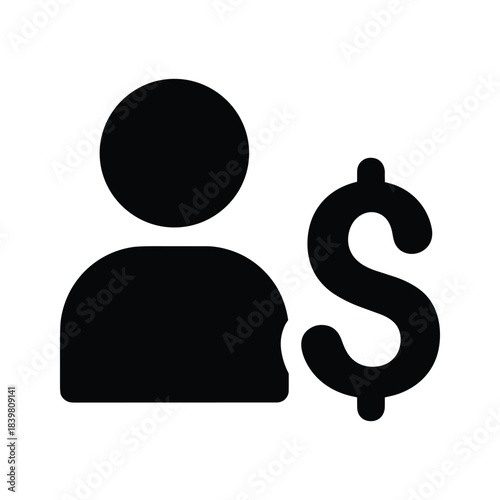 Financial employee icon displaying person next to dollar sign symbolizing wealth manager or investor role