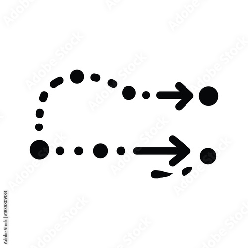 Abstract icon showing two separate dotted line paths transitioning from starting points to destination circles with arrows